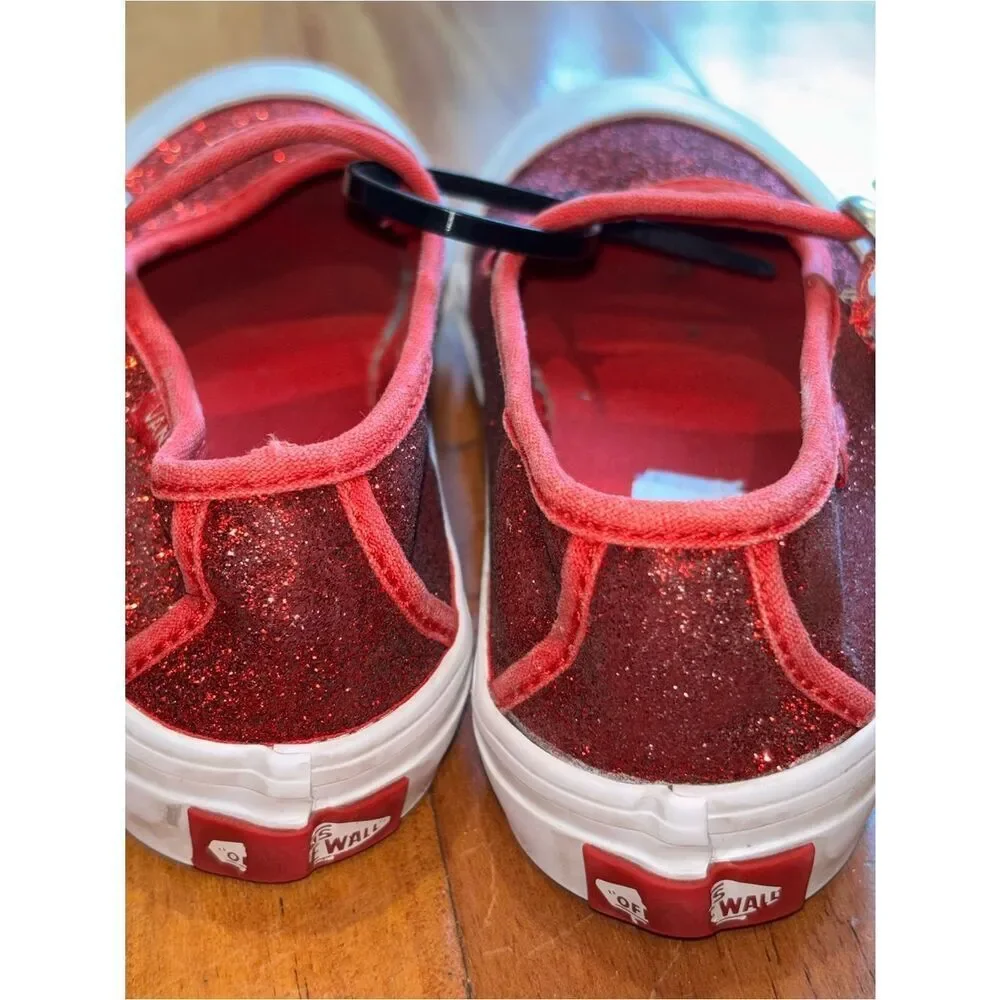 Vans Girls' Red Glitter Mary Jane Sneakers - Kids Shoes size 1